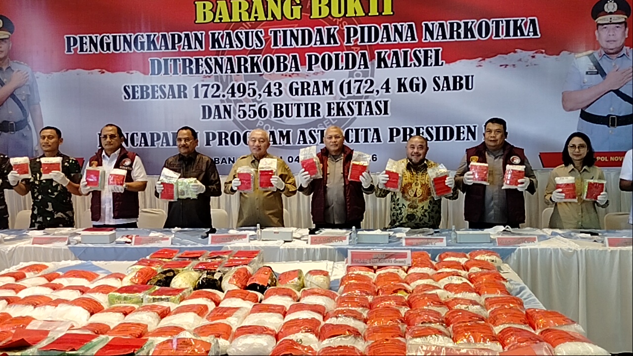 Komitmen Berantas Narkoba, Polda Kalsel Musnahkan Barang Bukti 172,4 Kilogram Sabu dan 556 Butir Ekstasi